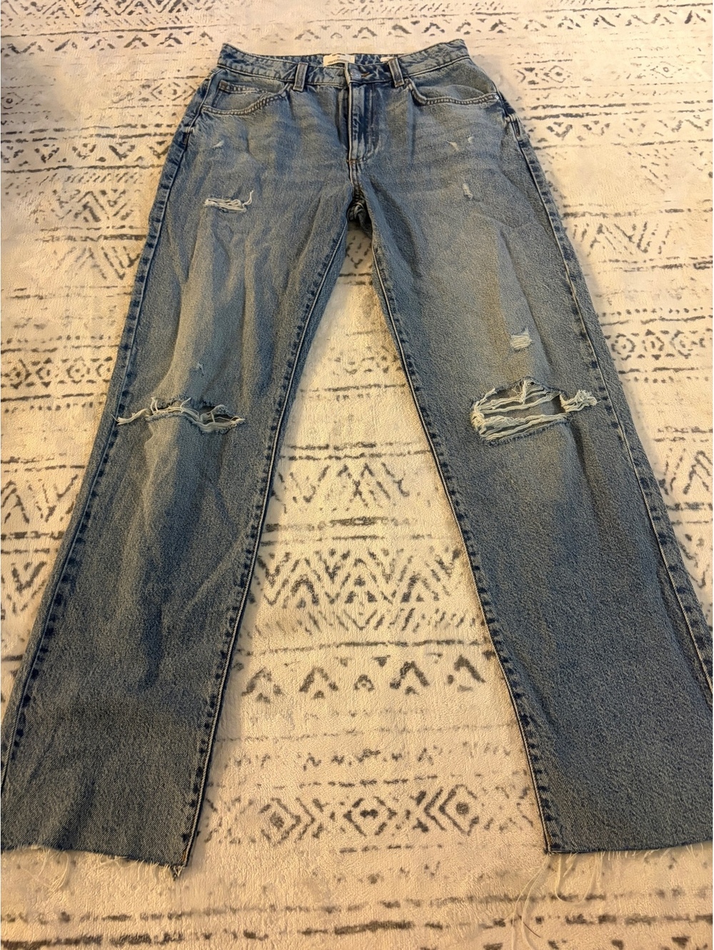 Cotton On Original Straight Blue Denim Jeans Size 26 with Distressed Details